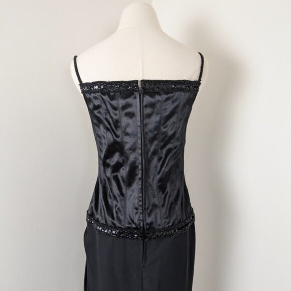 80s does 20s Midi Dress Asymmetrical Drop Waist Chiffon Beading Vneck - Picture 11 of 16